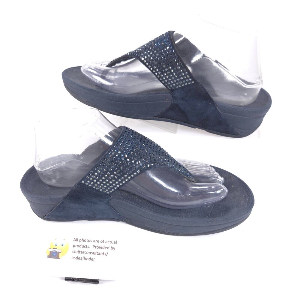Fit Flop Casual Wedge Thong Sandals Womens Size 8 302-097 Black - Picture 4 of 9